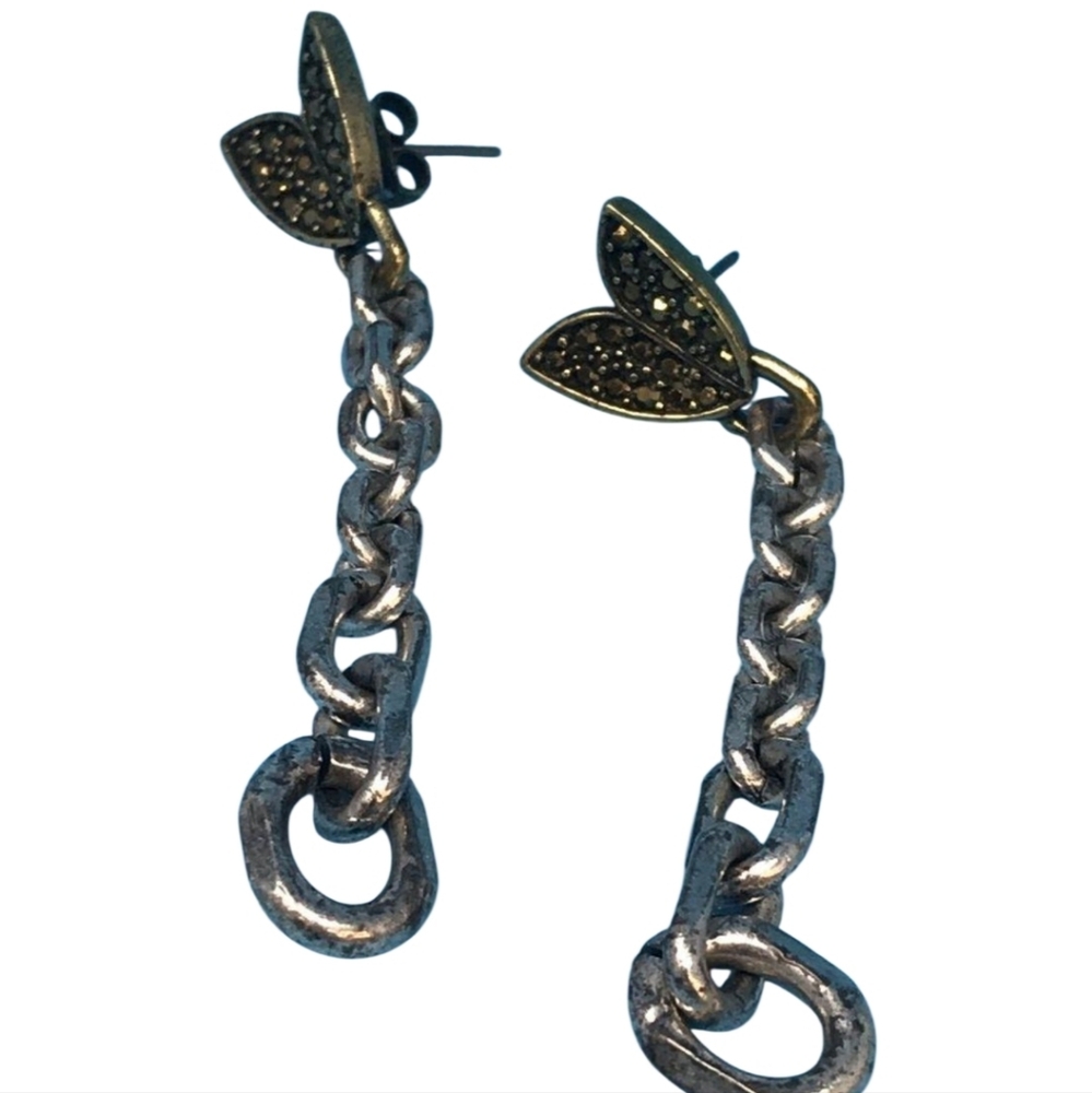 VINTAGE GILES & BROTHER RHINESTONE BUTTERFLY CHAIN DROP EARRINGS